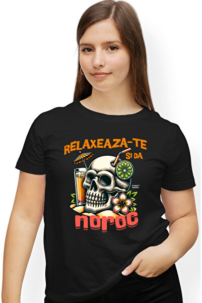StoryGift Romania Tricou Femei relaxeaza-te si da noroc craniu cocktail relax...