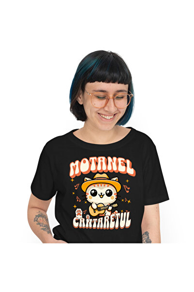 StoryGift Romania Tricou Femei cu Motan Cu Palarie Mexicana Si Chitara Animal...