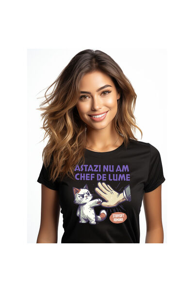 StoryGift Romania Tricou Femei cu Pisica Suparata Mofturoasa Salut om, Iubito...