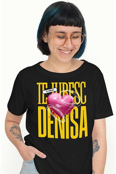 StoryGift Romania Tricou Femei Te Iubesc Denisa, Dragoste, Inima, Iubire, Sfantul Valentin, Dragob BLK_XS