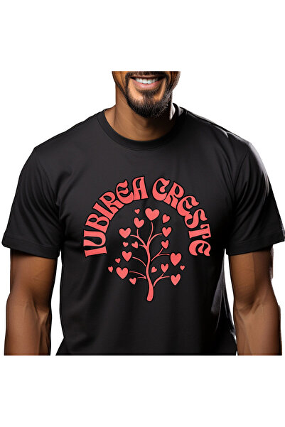 StoryGift Romania Tricou Barbati cu Pom Cu Inimioare, Iubirea Creste, Dragost...