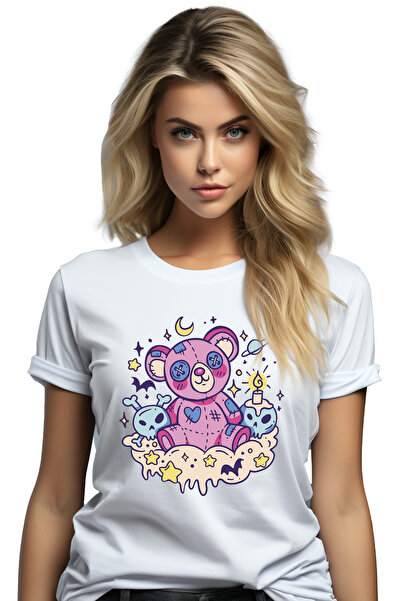 StoryGift Romania Tricou Femei Teddybear Kawaii Goth Ursulet De Plus Ilustrat...