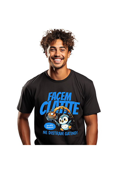 StoryGift Romania Tricou Barbati cu Pinguin In Bucatarie Cu Tigaie Clatite Te...