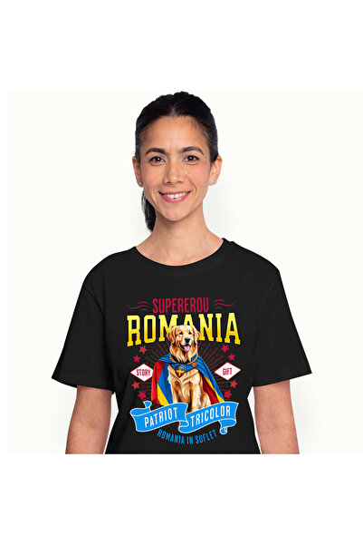 StoryGift Romania Tricou Femei cu Golden Retriever Caine In Costum de Capitan...