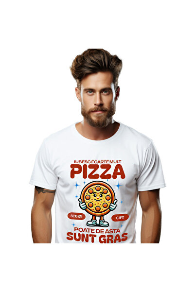 StoryGift Romania Tricou Barbati cu Pizza Rotunda Vesela Semn Ok Iubesc Pizza...