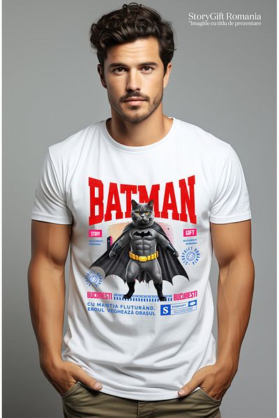 StoryGift Romania Men's T-Shirt with Cat Tiger Style Gym Dumbbell Superheroes Characters Motivation,White_XL