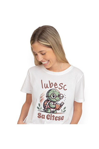 StoryGift Romania Tricou Femei cu Broasca testoasa Cu carte Inteligenta Si Ochelari de soare Drago,White_M