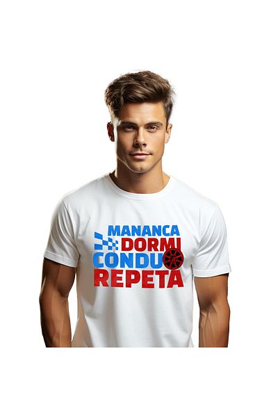 StoryGift Romania Tricou Barbati cu Iluzie Optica Mesaj Colorat Roata Minge Rutina Zilnica Viteza ,White_XL