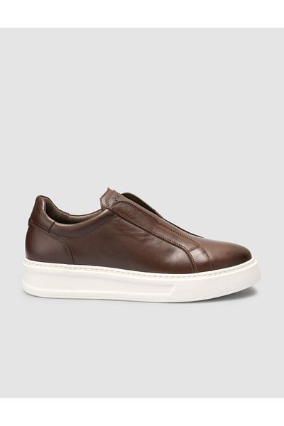 Cabani 100% Genuine Leather Brown Men's Sneakers