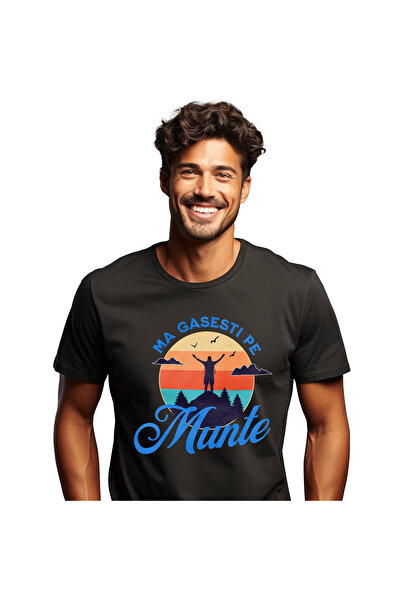StoryGift Romania Tricou Barbati cu Silueta Umana Deasupra Muntelui Apus De S...