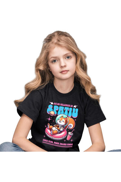 StoryGift Romania Tricou Copii cu Veverita In costum Spatial Pe Gogoasa Roz, ...