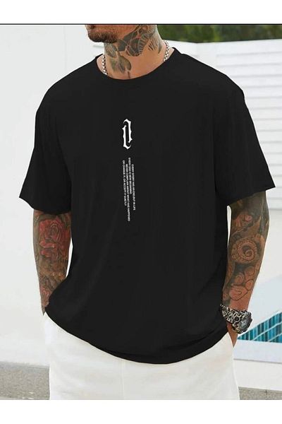 Viyalente Μαύρο μπλουζάκι με κάθετη στάμπα oversize