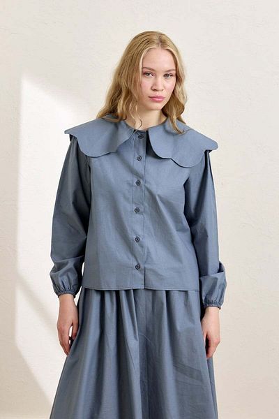 Ceylan Otantik Πουκάμισο Indigo Papatya Γιακά Crop