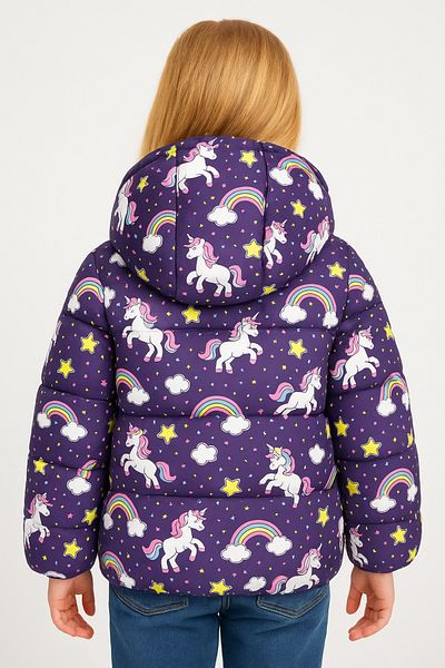 Montstop Palton puf de iarnă pentru fete cu imprimeu unicorn - Parka cu glugă din lână