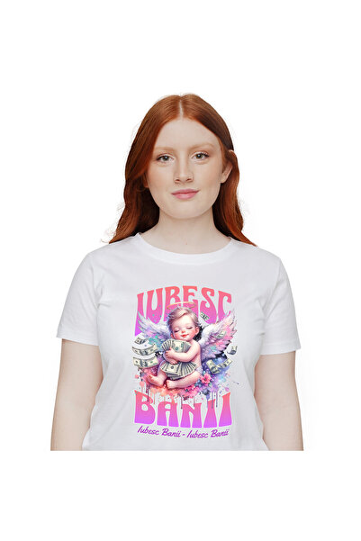 StoryGift Romania Tricou Femei cu Bebelus Inger Pe Nor Roz Imbratisand Bancno...