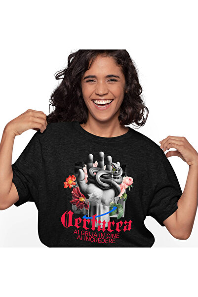 StoryGift Romania Tricou Femei cu Mana Umana Sarpe Periculos Flori Colorate Plante Motivational cu,Black_S