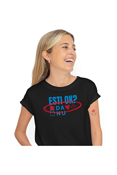 StoryGift Romania Tricou Femei cu Intrebare Cu Raspunsuri Smiley Face Inima B...