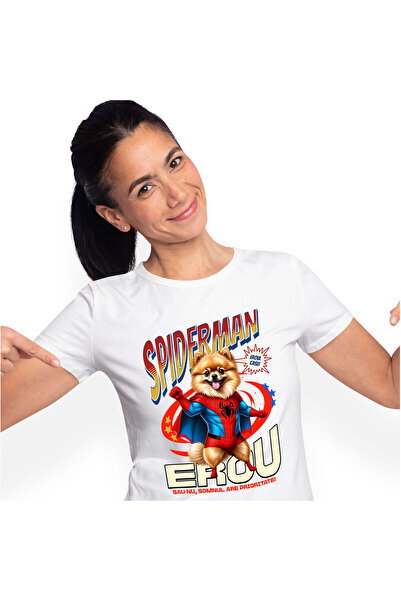 StoryGift Romania Tricou Femei cu pomeranian Pisica In Costum de SpiderMan cu...