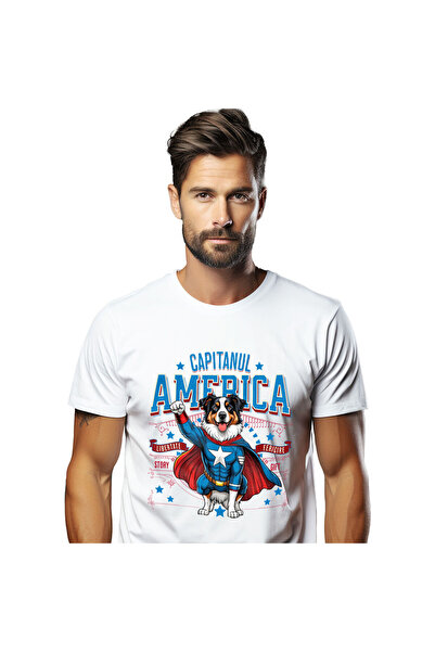 StoryGift Romania Men's T-shirt with Australian Shepherd / Australian Shepherd Dog in Costume, White_XL