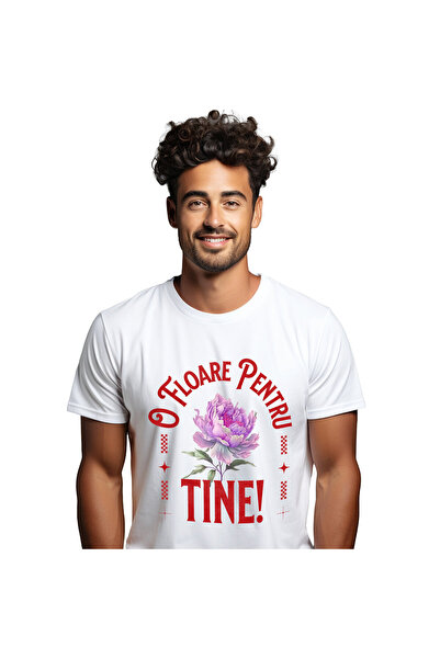 StoryGift Romania Men's T-shirt with Massive Pink Flower, Romantic Love Natur...
