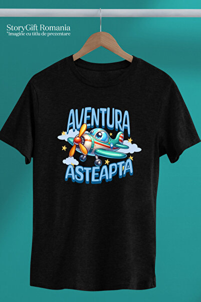 StoryGift Romania Tricou Femei cu Avion Colorat Animat Deasupra norilor, Stele Stralucitoare, Dese,Black_XL