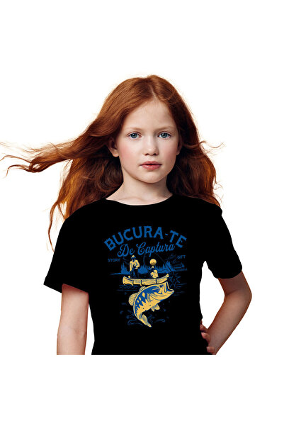 StoryGift Romania Tricou Copii cu Silueta barbati In Barca Pescuit Undita Pes...