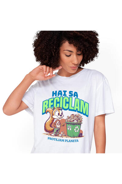 StoryGift Romania Tricou Femei cu Animal Veverita Tomberan Deseu Reciclat Rec...