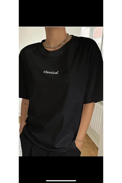 Viyalente Μαύρο κλασικό μπλουζάκι με στάμπα oversize