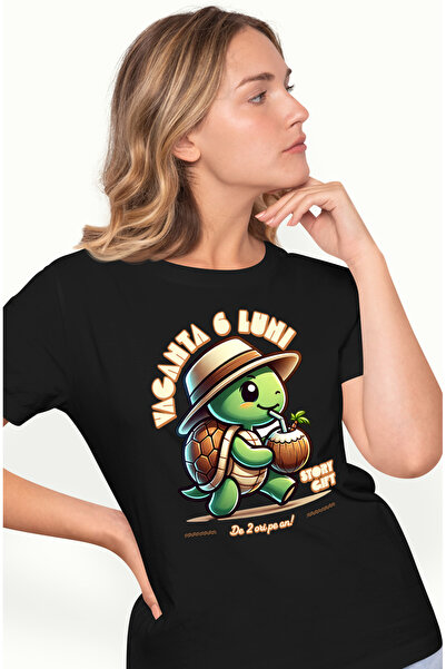 StoryGift Romania Tricou Femei Testoasa gata de vacanta de 6 luni de doua ori...