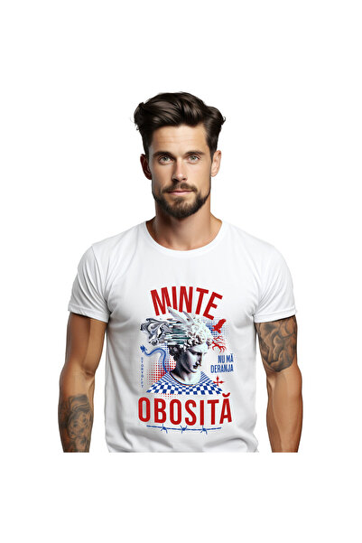 StoryGift Romania Tricou Barbati cu Statuie Stil Grecesc, Tabla De Sah Albast...