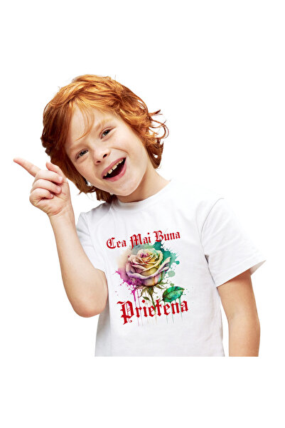 StoryGift Romania Tricou Copii cu Trandafir Colorat Arta Pictura Stil Curgato...