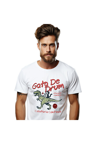 StoryGift Romania Tricou Barbati cu Pisica Animal Blanos Calare T-rex Dinozau...