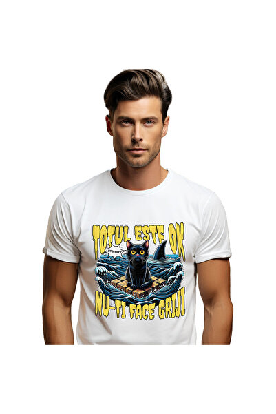StoryGift Romania Tricou Barbati cu Pisica Neagra atac De Anxietate Pe Mare r...