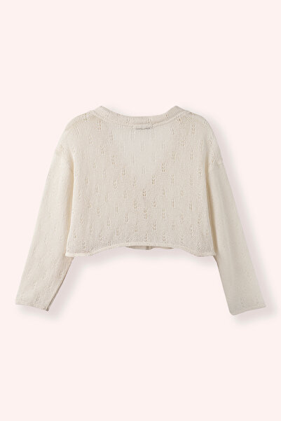 Panço Baby Girl Perforated Knitwear Knitted Ecru Cardigan