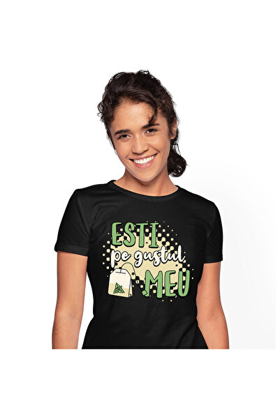 StoryGift Romania Tricou Femei cu Plic De Ceai Cu Menta, Bautura Calda, Relaxare, Vacanta, weekend,Black_XS