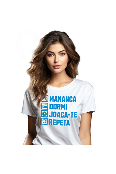 StoryGift Romania Tricou Femei cu Rutia Zilnica Haioasa Text Mananca Dormi Jo...