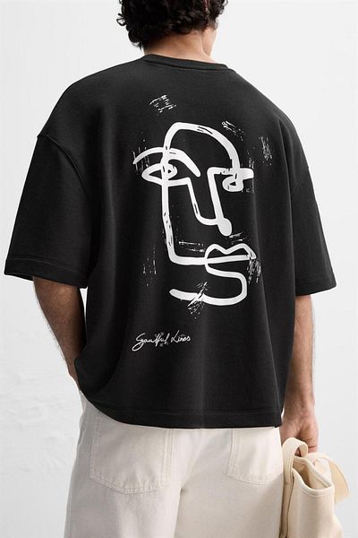 The Champ Clothing Ανδρικό μπλουζάκι Oversize μαύρο με στάμπα στην πλάτη, χαλαρή εφαρμογή, 100% βαμβάκι