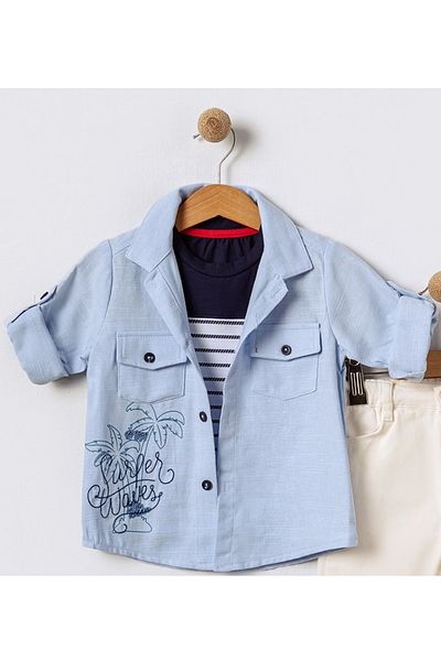 Bebüş Male Child Shirt T-Shirt and Pantsuit 3 Piece Summer Suit 15856