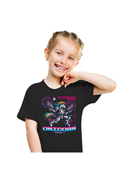 StoryGift Romania Tricou Copii cu Robot Unicorn Cu arme, Coama multicolor Col...