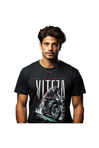 StoryGift Romania Tricou Barbati cu Barbat Cu Echipament Pe Motor Viteza Adrenalina Libertate Si V,Black_XS