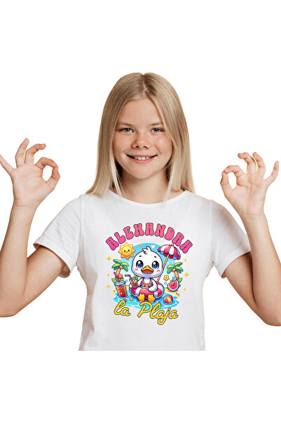 StoryGift Romania Tricou Copii cu Ratusca Alba Cu Colac Si Cocktail la Plaja,...