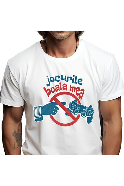 StoryGift Romania Men's T-Shirt with Prohibited Sign Human Hand, Video Game Controller, Digital World, White_XL