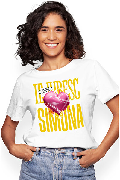 StoryGift Romania Tricou Femei Te Iubesc Simona, Dragoste, Inima, Iubire, Sfa...