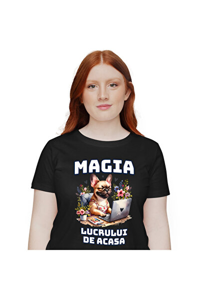 StoryGift Romania Tricou Femei cu Caine la Birou Lucrand De Pe Calculator, Bu...