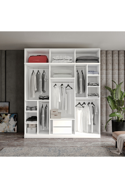 GuneyStore Ücretsiz Montaj Milas 6 Kapaklı Komple MDF Yüklüklü Gardırop