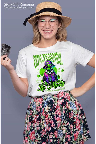 StoryGift Romania Tricou Femei cu Extraterestru Gangster Cu Sapca In Spatiu Infinit, Jocuri Video,,White_XS