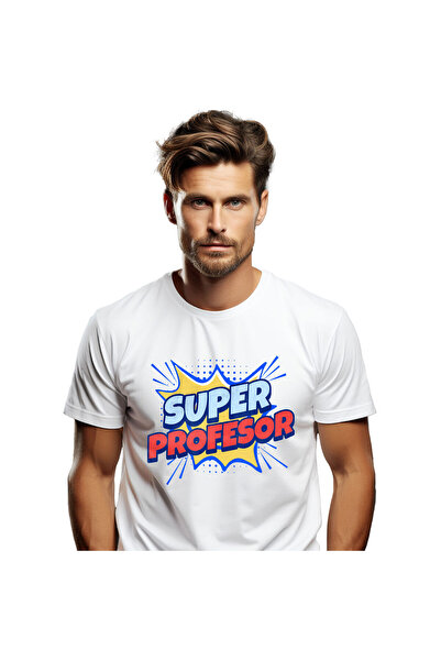 StoryGift Romania Tricou Barbati cu Design stil desene Animate Copii Super erou meserie Super Prof,White_XL