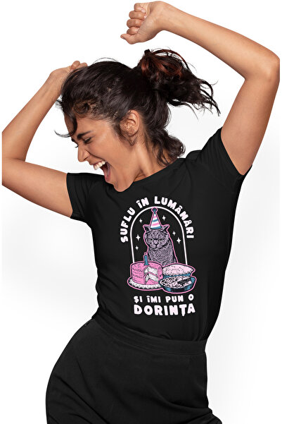 StoryGift Romania Tricou Femei Pisica suparata aniversare Suflu în lumanari s...