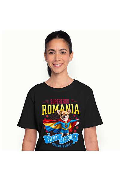 StoryGift Romania Tricou Femei cu Chihuahua Caine In Costum de Capitan Romani...