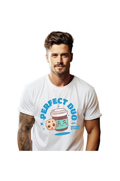 StoryGift Romania Tricou Barbati cu Cuplu Perfect Pahar De Cafea Cu Prajitura...